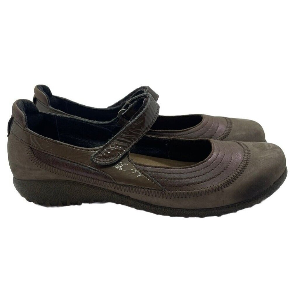 Naot Kirei Shoes Women's Sz 8 US 39 Brown Suede Patent Leather Mary Jane Comfort
